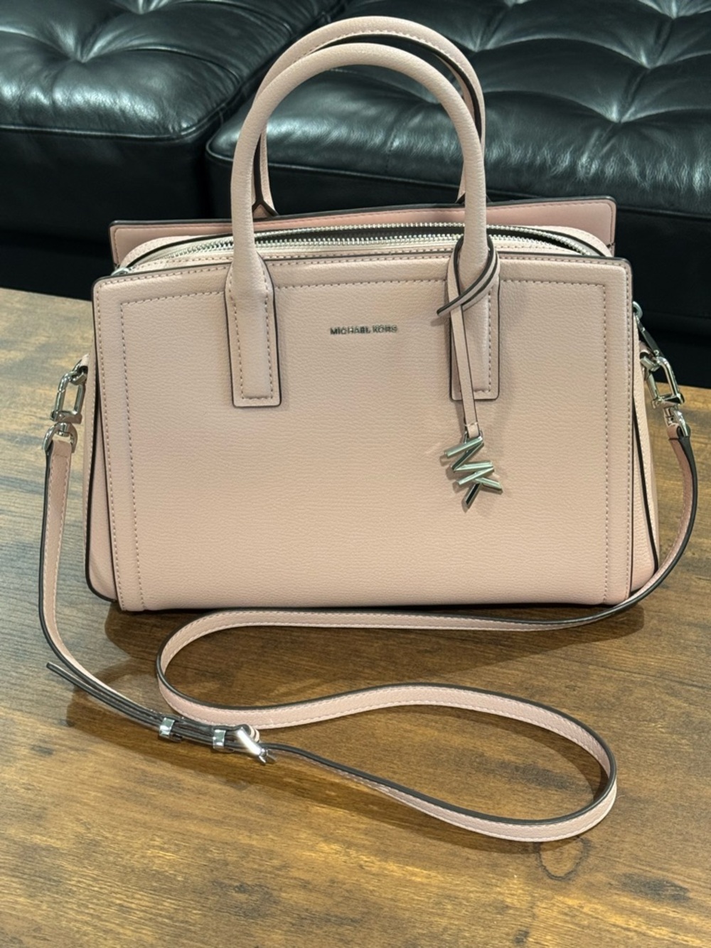 Michael Kors Smokey Rose Pink Laila Medium Leather Satchel - Picture 3 of 7